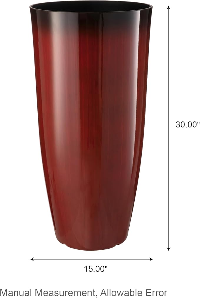 Glitzhome 30" H Oversized Tall Planter, Set of 2 Large Outdoor Planters with Drainage Holes, Gradient Red Faux Ceramic Finish, Large Flower Pots Plastic Plant Pots for Indoor Outdoor Front Door Patio