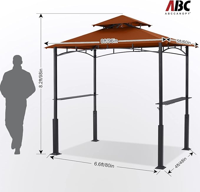 ABCCANOPY 8x5 Grill Gazebo - Outdoor BBQ Canopy Shelter with Led Light for Patio Backyard Grilling (Rust Red)