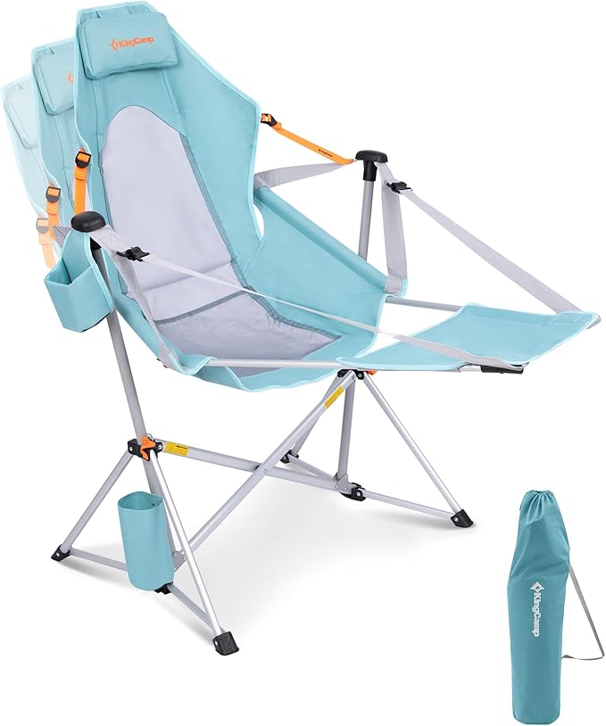 KingCamp Hammock Chair with Footrest – Heavy Duty Swinging Rocking Camping Chairs for Adults up to 400lbs, Folding Portable Oversized Rocker with Cup Holder & Pillow for Outdoor Beach Lawn RV Sports