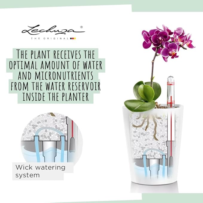 Lechuza MINI-DELTINI Charcoal Metallic, Self-Watering Small Indoor Planter, H5.1 L3.9 W3.9 in