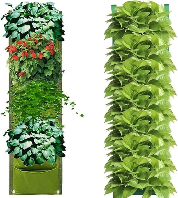LITLANDSTAR Hanging Planter Bags, 2 Pack 7 Pocket Hanging Vertical Wall Planter Planting Grow Bags Outdoor Indoor Gardening Vertical Greening Flower Container, Planting Bags Storage Bags(Green)