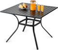 VEVOR Outdoor Patio Dining Table, 37 inch Square Metal Steel Slat Backyard Bistro Tables, with 1.5 in Umbrella Hole, Outside All-Weather Large Furniture for Lawn Garden Porch, Black
