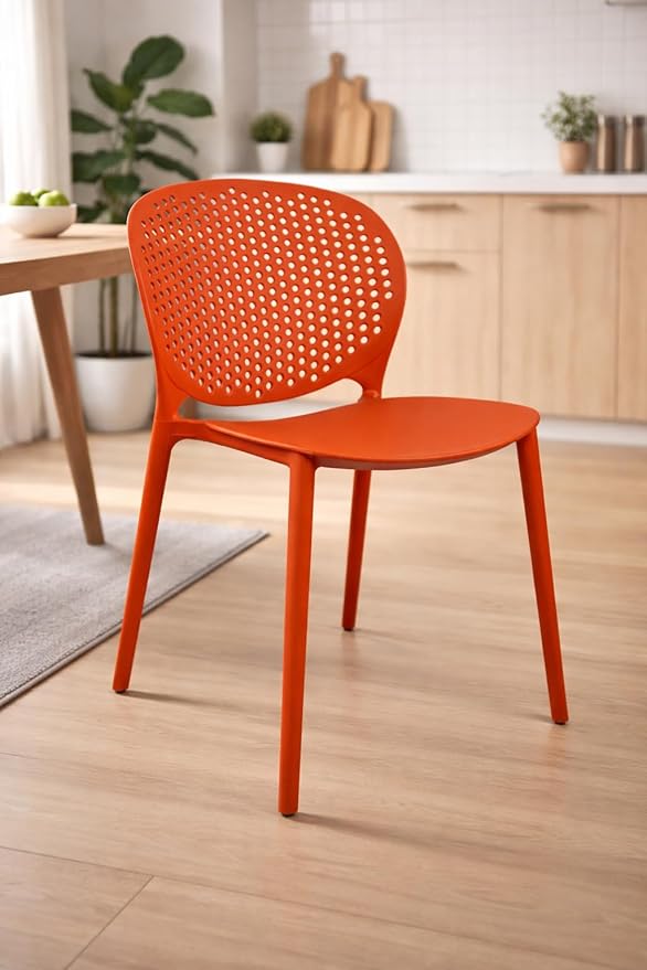 2xhome Set of 3 Patio Dining Chairs | Modern Stackable Outdoor Pool Side Chair | Weather Resistant Plastic for Yard, Porch, Balcony, Kitchen, Orange