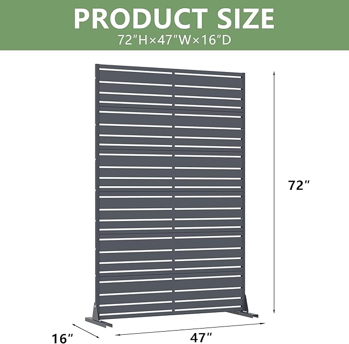 Casaphoria Metal Privacy Screen Outdoor, 72" H x 47" W Freestanding Decorative Privacy Screen for Patio Deck Balcony Garden with Stable Base, Grey-Benjamin