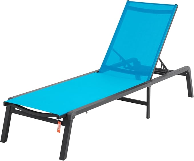 VEVOR Chaise Lounge Chairs Outdoor, Aluminum Patio Lounge Chairs with Adjustable 5-Position, Folding Pool Chair Recliner and Full Flat Tanning Chair for Patio, Beach, Pool, Blue