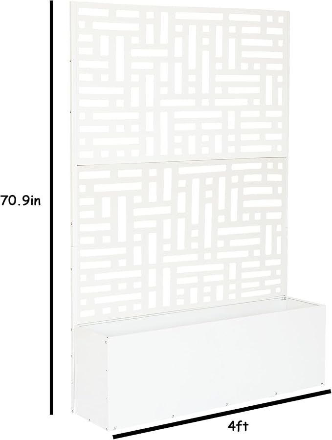 Oakland Living 6 ft. X 4 ft. White Freestanding Metal Privacy Screen Room Divider with Flower Box