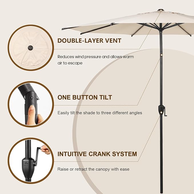Abba Patio 11FT Lyon Outdoor Patio Umbrella Outdoor Table Umbrella with Push Button Tilt and Crank Market Umbrella 8 Sturdy Ribs UV Protection Waterproof for Garden Deck Backyard Pool Beige