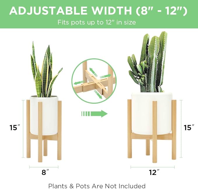 MUDEELA 2 Pack Indoor Plant Stands, 2 Tier Tall Plant Stand 30 inches, Mid Century Bamboo Plant Stand, Adjustable Width 8 - 12 inches, Fits Pot Size of 8 9 10 11 12 inches Pot & Plant Not Included, Natural