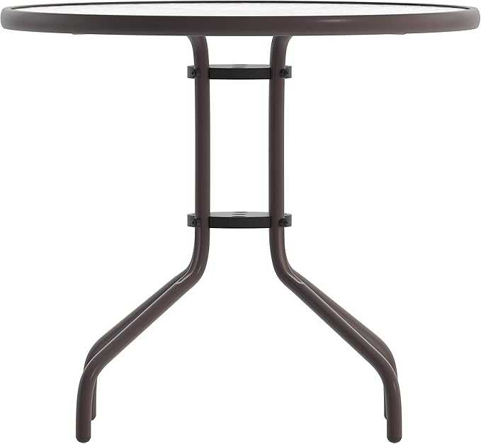 Flash Furniture Bellamy 31.5'' Round Indoor/Outdoor Tempered Glass Metal Frame Side Table, Bronze
