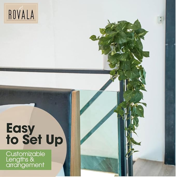 MY ROVALA Silk Plants for Home Decor Indoor in Pot Realistic Artificial Plants Hanging Faux Plants Indoor Fake Potted Plants for Shelves Bedroom Bathroom Trailing Plant, Fake Pothos Ivy (Dark Green)