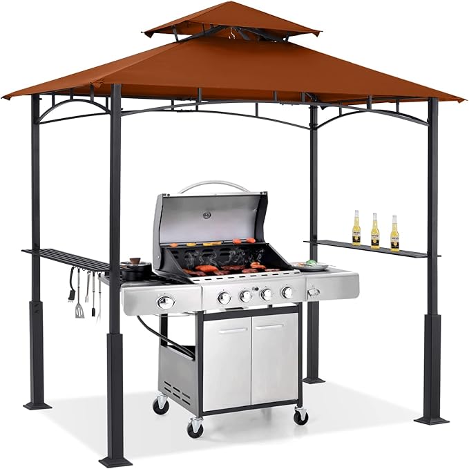 ABCCANOPY 8x5 Grill Gazebo - Outdoor BBQ Canopy Shelter with Led Light for Patio Backyard Grilling (Rust Red)