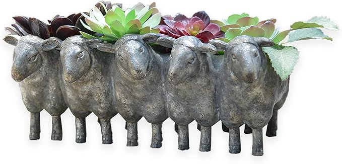 Newman House Studio Resin Sheep Planter Succulent Pot - Creative Animal Garden Pots for Home Garden Office Desktop Decoration 13 * 7.2 * 5.5 Inch