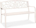 Best Choice Products Outdoor Bench Steel Garden Patio Porch Furniture for Lawn, Park, Deck w/Floral Design Backrest, Slatted Seat - White