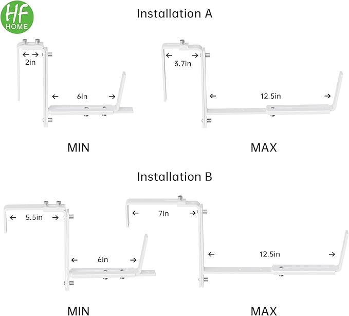 HFHOME Set of 4 Adjustable Window Planter Box Brackets, White Brackets for Window Boxes Planters, Planter Shelving with Adjustable Size The Width of The Bottom of The Planter Box (Patent Registered)