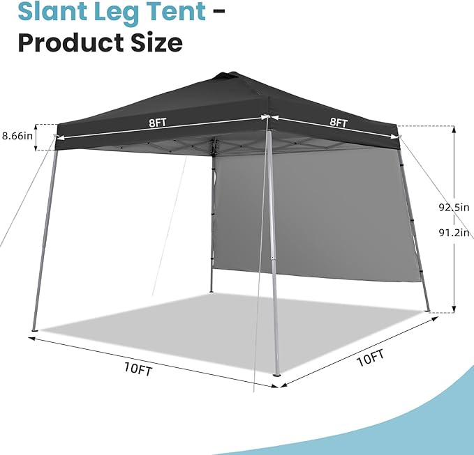 Canopy Tent, 10X10 FT Pop Up Canopy Outdoor Tent Slant Legs with Carrying Bag, Portable Gazebo Shelter - 8X8 FT Canopy Cover (Black with 1 Sidewall)