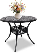 35" Outdoor Dining Table, Cast Aluminum Patio Bistro Table with 2.44" Umbrella Hole, Patio Furniture for Backyard Garden, Black