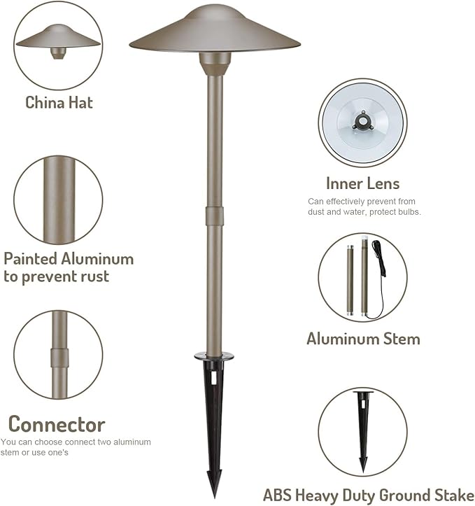 Lumina Lighting® 3W Landscape Lighting 12V Landscape Lights Low Voltage Landscape Path Lights Warm White Waterproof Outdoor Replaceable G4 LED Bulb for Garden Pathway Lawn Yard (Bronze, 8-Pack)