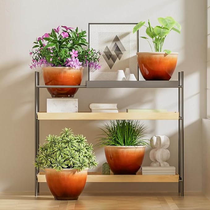 Plastic Plant Pots 8 Inch, 4 Piec Flower Pots with Drainage Hole, Modern Sleek Decorative Planter for Indoor Outdoor Succulent Snake Plants(Orange)