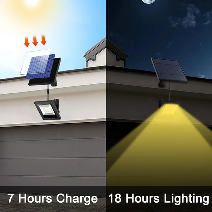 Solar Flood Lights Outdoor with 16FT Cable Dusk to Dawn 4400mAh LED Solar Spot Light Waterproof 3000K for Outside, Porch, Barn, Flag Pole, Warm White 2 Pack