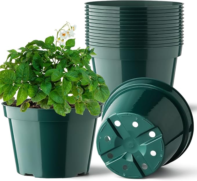 BTPLASTIK 8 Inch Plastic Plant Pots, 15 Pack Sturdy Nursery Pots with Drainage Holes, Flower Planter Pots for Indoor Outdoor, Garden Containers Sets for Vegetable Herbs Flowers, Green