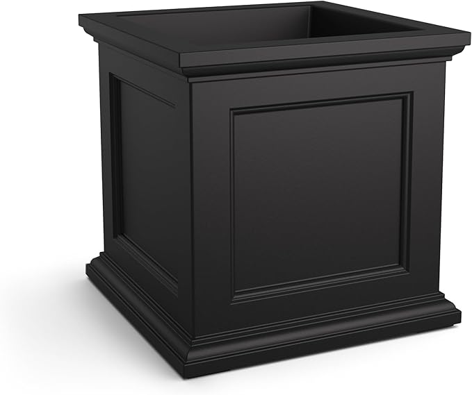 Mayne Fairfield 28-Inch Square Planter – Weather-Resistant Planter for Flowers – Durable Indoor/Outdoor Design for Commerical, Patio, Porch, or Entryway, Black