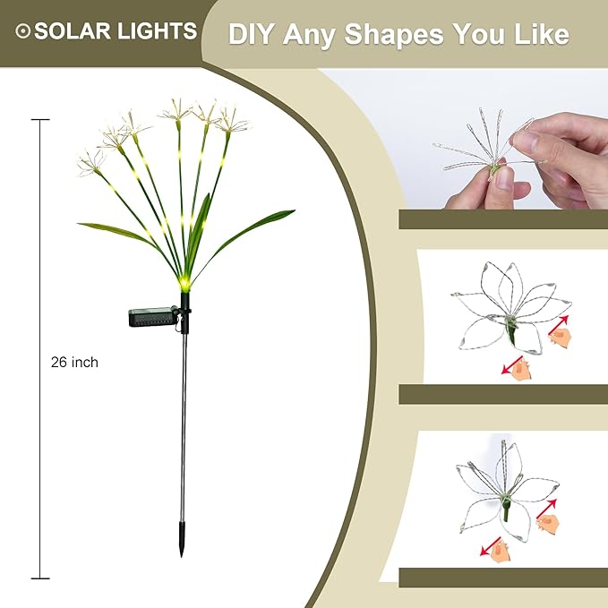 Garden Decor Outdoor Lights, Solar Garden Lights for Christmas Outside 6-Pack Fairy Firework Decorative, Solar Powered Decor for Yard Pathway Flowerbed Planter Balcony Patio, Multicolor