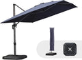PURPLE LEAF 9'×11.5' Cantilever Patio Umbrella with Base Rectangle Offset Outdoor Umbrella Cover with Zipper for Garden Deck Pool Navy Blue