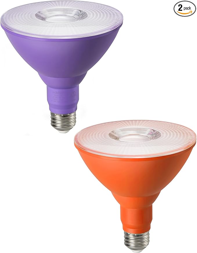 EDISHINE PAR38 Purple & Orange LED Flood Light Bulbs Outdoor, Dimmable LED Light Bulb, 18W(120W Equivalent), Outdoor Weatherproof Light Bulb for Party, E26 Base, 2 Pack