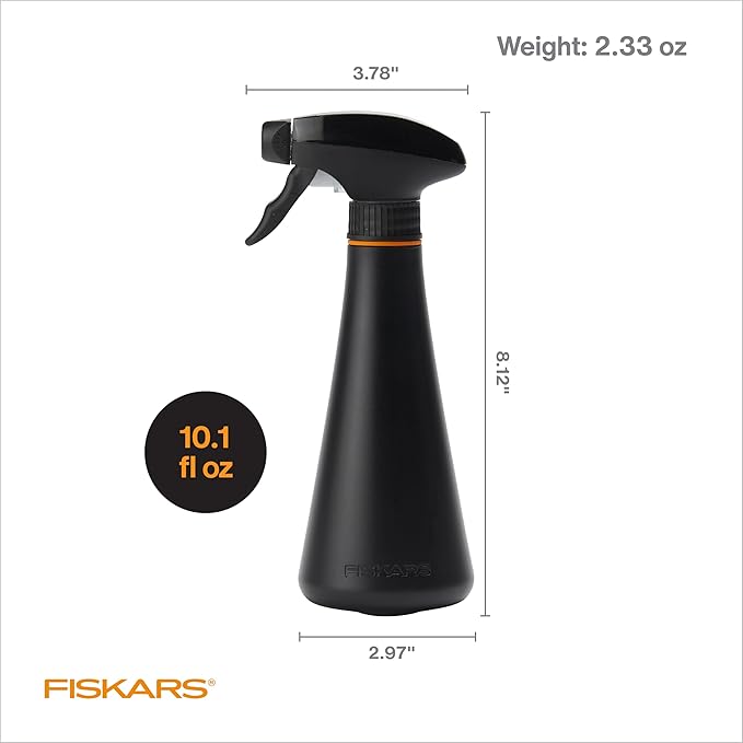 Fiskars Plant Mister Bottle, Gentle Water Spray for Hydrating Succulents & Orchids, Lightweight Recycled Plastic Resin Body, Ergonomic Trigger with Locking Nozzle, 10 oz, Black