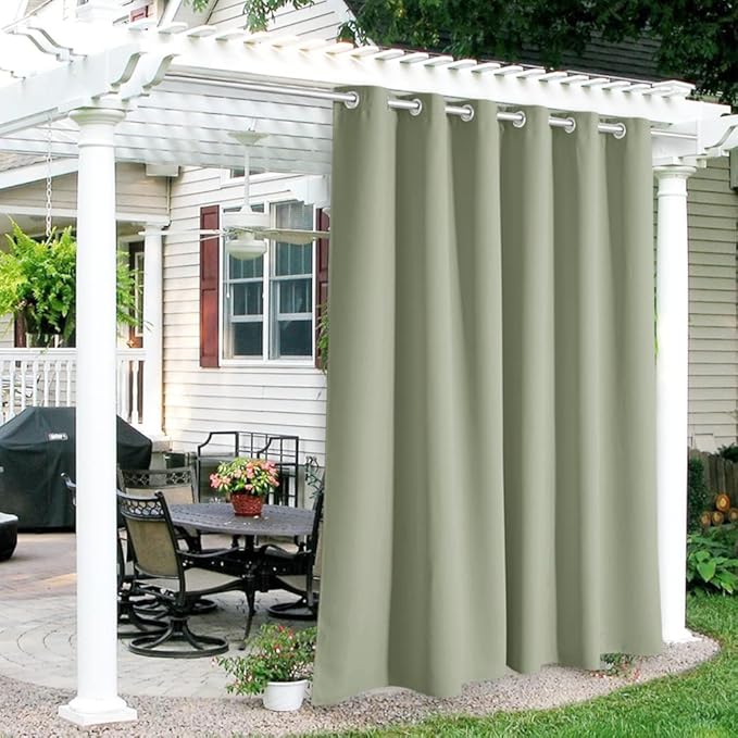 RYB HOME Outdoor Curtains for Patio Waterproof Block Sunlight Thermal Insulated Privacy Assured Thick Outside Curtains for Porch, Gazebo, Pergola, W84" x L84", Sage Green, 1 Panel