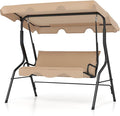 Tangkula 3 Person Porch Swing, Patio Swing with Removable Cushion & Powder-Coated Steel Frame, Outdoor Swing with Canopy for Porch, Backyard, Garden, Balcony (Beige)