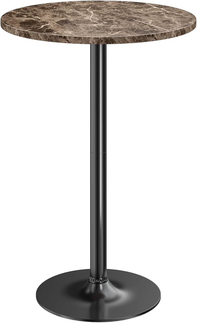 Furmax Bistro Pub Table Round Bar Height Cocktail Table for Home Bar, Round Bar Tables for Party, Dining Room, Living Room and Wedding, Metal Base MDF Top Obsidian, 40.6 Inch Height (1, Faux Marble)