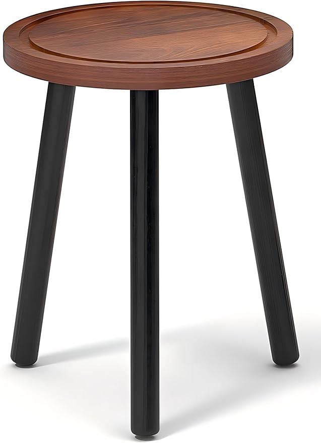 Wood Plant Stands Indoor, 16.7" Tall Plant Stand Outdoor Mid-Century Plant Stool, Single Plant Table Modern Small Round Side/End Table for Living Room, Balcony, Office (Brown)