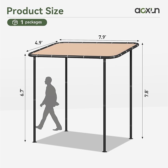 Aoxun 8x5 Lean to Gazebo Outdoor Pergola with Water Resistant & UV-Resistant, Wall-Mounted Canopy with Sloped Roof for Backyard, Deck, Patio or Garden Khaki