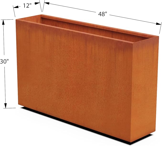 Plantercraft Large Rectangular Planters for Outdoor Plants - 48x12x30 Corten Steel Planter | Extra Large Planters Outdoor for Privacy Screen & Patio | Heavy Duty Metal Planter Rectangle