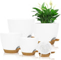 Self Watering Planters with Drainage Holes Reservoir,Nursery Planting Pot for Indoor Decor Garden Plants Succulents,Snake Plant, African Violet,Plastic Flower Pots Set 7+6.5+6+5.5+5 Inch (White)