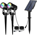 T-SUN Color Changing Solar Lights for Outside,Solar Spot Lights Outdoor Waterproof, Dual Head LED Landscape Spotlights for Garden, Pond, Yard, Trees, Pathway(RGB)