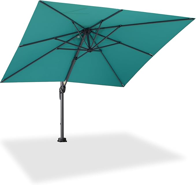 PURPLE LEAF 8' X 8' Patio Umbrella for Pool 7' High Offset Outdoor Cantilever Umbrella Swimming Pool Umbrella with 360°Rotation for Poolside Turquoise Blue