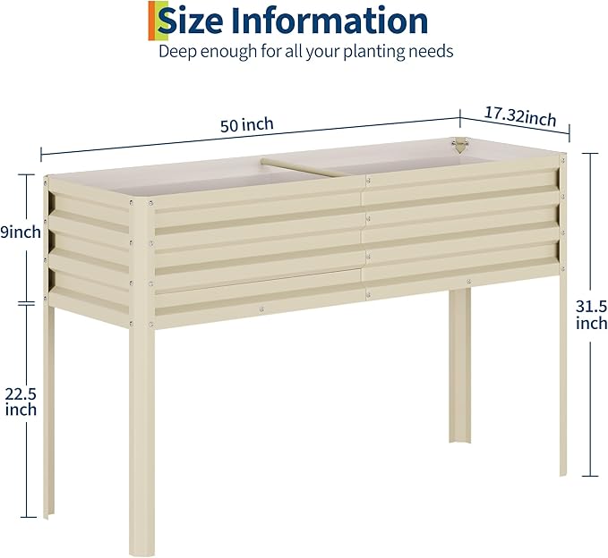 Galvanized Raised Garden Bed with Legs, 50×17×32 in Large Elevated Planter Box for Outdoor Plants, Sturdy Metal Raised Garden Beds for Vegetables, Flowers & Herbs, Backyard, Patio, Beige