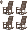 GREENVINES Outdoor Rocking Chairs | Set of 4 | Porch Rocker | HDPE Plastic | Wood Grain | Oversized Rockers | High Back | Big & Tall | Ladder Back | Dark Brown | for Patio Outside