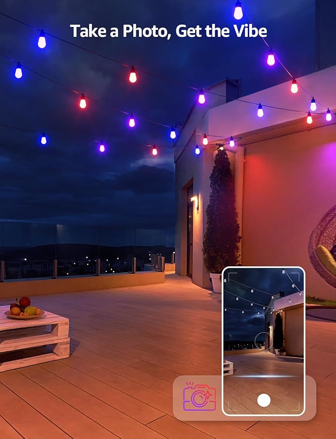 Lepro ZB1 AI Smart Outdoor String Lights APP Control, 100(88+12) ft RGB+IC+Warm White Outdoor Light 30 LED Bulbs, NOT Extendable, Alexa Google Enabled, Music Sync, NO Remote, 2.4 GHz WiFi+Bluetooth
