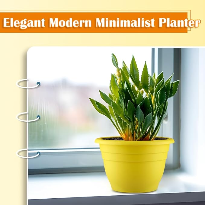 11 Inch Plant Pots Set of 3,Plastic Planters with Drainage Holes & Removable Plugs,Indoor Outdoor Flower Pots for Plants,Herbs, Succulents,Durable Lightweight(Yellow)