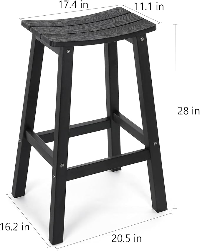Stoog All-Weather Bar Stools Set of 2, 28" Height Outdoor Bar Stools with 400 lbs Weight Capacity, Low Maintenance, for Patio, Deck, Kitchen Counter, and Garden, Black