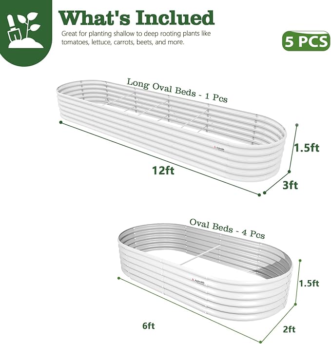 A ANLEOLIFE Set of 5, 18 Inch Tall Raised Garden Beds Kit, Large Oval & Small Oval Combo Metal Planters – Ideal for Backyard Vegetables Flowers Herbs