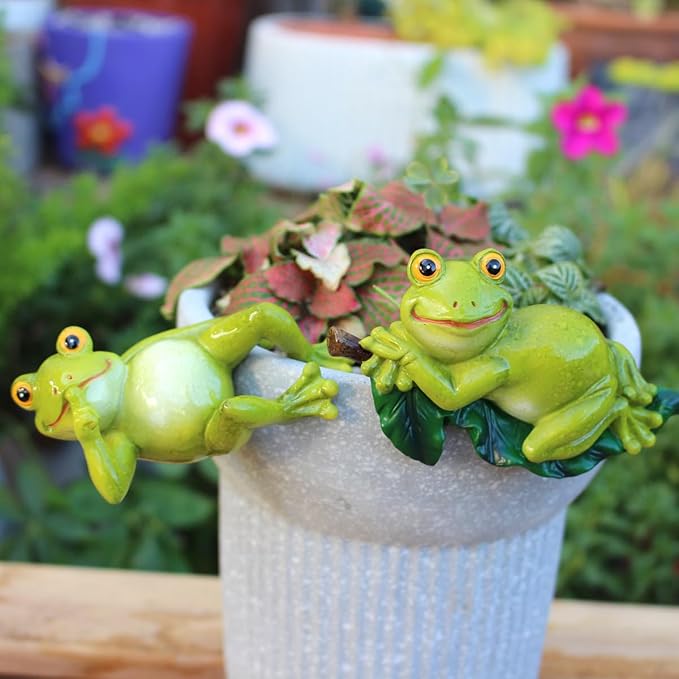 Set of 2 Funny Frog Statues Outdoor Flower Pot Hugger, Resin Hanging Frog Figurines Cute Climbing Animals Sculpture Plant Pot Decorations for Home Garden Patio Lawn Yard Ornaments (Keep Quiet)