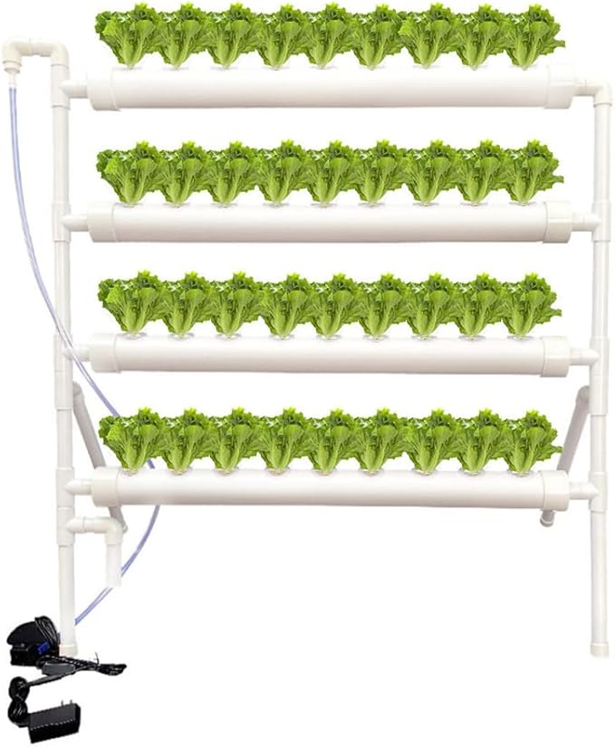 Hydroponic Plant Growing System – 36-Site PVC Indoor Garden Tower with AU/US Plug | Soil-Free Vertical Hydro Grow Kit with Planting Baskets, Sponges & Irrigation Tube | White