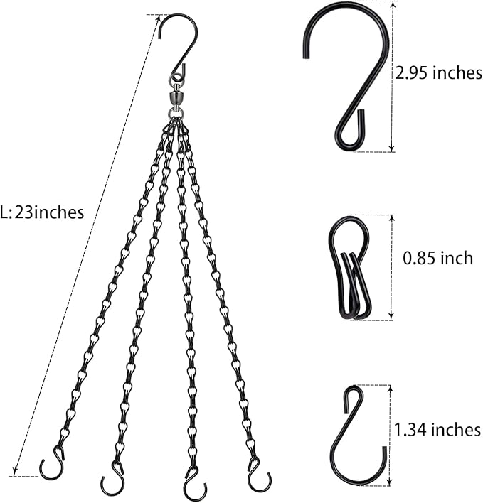 Heybe Swivel Hanging Basket Chains 23 Inches 4 Leads Hanging Chains Flower Pot Hanger Replacement Plant Hangers for Planters and Lanterns, Pack of 3 (4 Legs-Swivel)