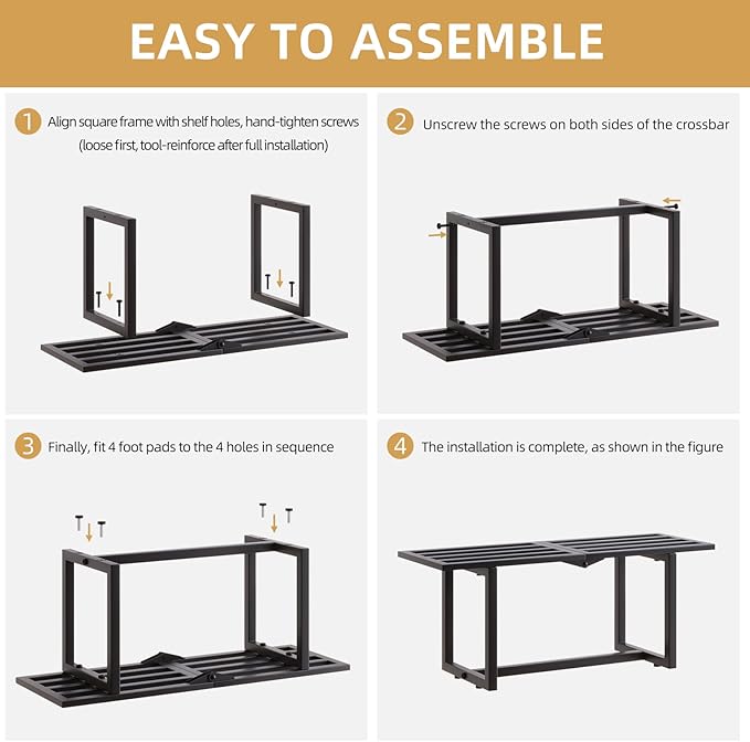 2 Pack Metal Plant Stand, Foldable Heavy Duty Indoor, Window Iron Plant Shelf - Mid Century Modern Slatted Bench for Patio, Garden, Living Room Load Bearing 330 lbs 26" L x 10.4" H x 8.6" W 1 Tier Black