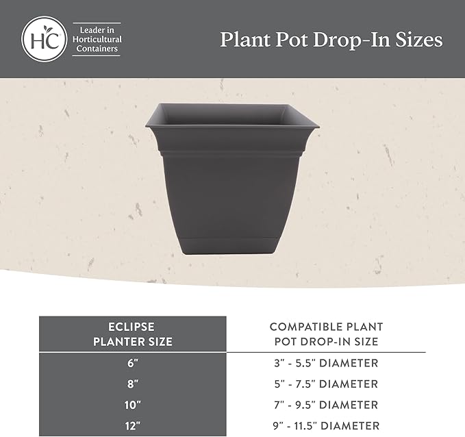The HC Companies 12 Inch Eclipse Square Planter Pots with Drainage Holes & Attached Saucer, Lightweight UV-Resistant Plastic Indoor Outdoor Planters, 2-Pack Flower Pots for Garden & Home Decor, Clay