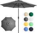 Ayge 9FT Large Outdoor Patio Umbrella Market Table Umbrella-UV Resistant, Easy Push Button Tilt and Crank, 8 Sturdy Fiberglass Ribs Heavy-Duty Pool Umbrella for Deck, Backyard,Garden,Grey